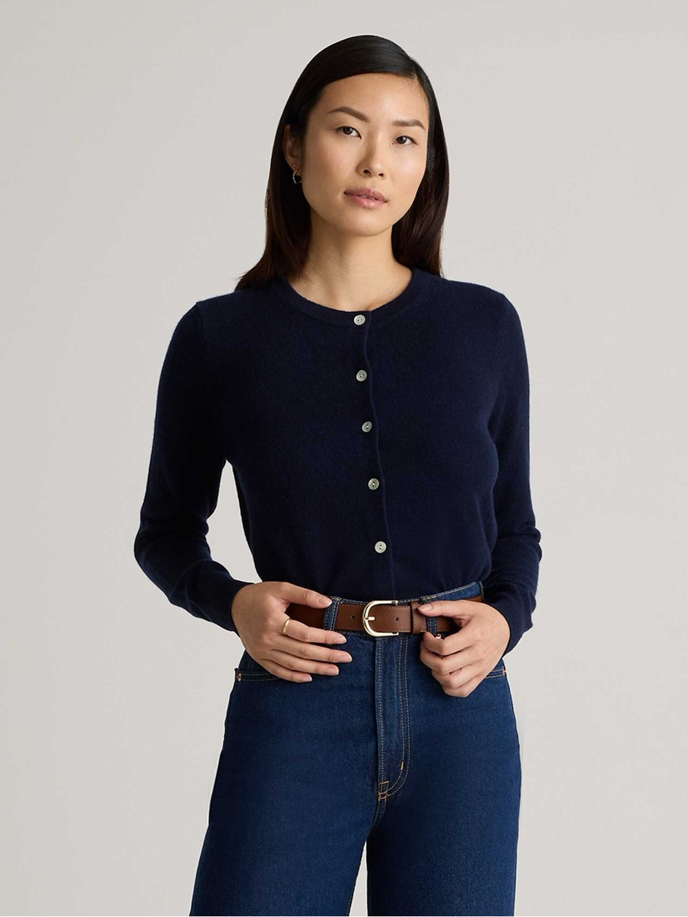 NWT Quince Mongolian Cashmere Navy Blue Button Front Cardigan Size Small